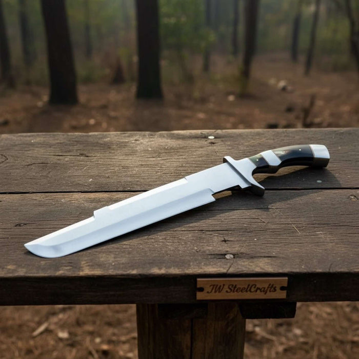 Recurved Clip Point Bowie Knife with Spanish Notch and Mirror Finish