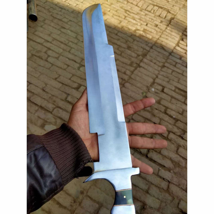 Recurved Clip Point Bowie Knife with Spanish Notch and Mirror Finish