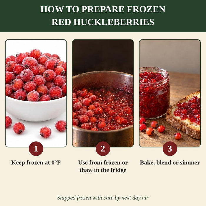 Frozen Red Huckleberries, Whole Berries, 5 lb