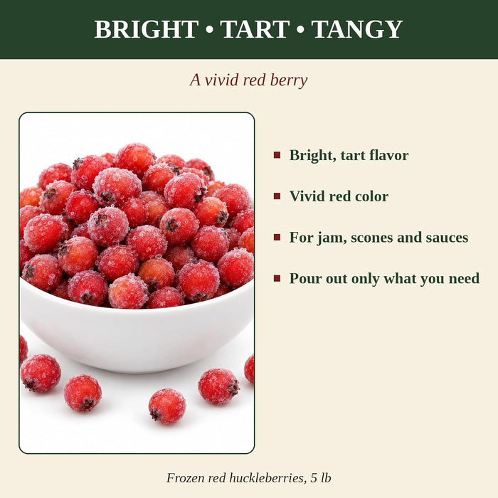 Frozen Red Huckleberries, Whole Berries, 5 lb