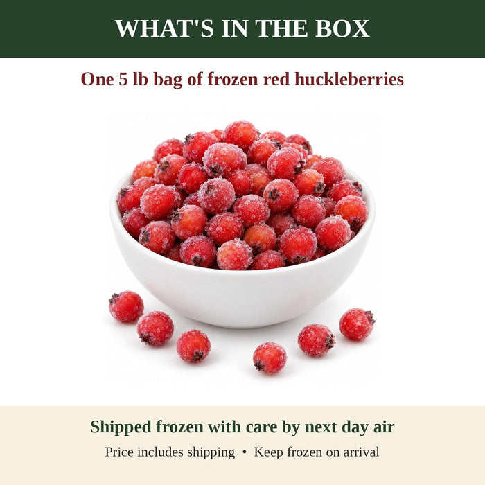 Frozen Red Huckleberries, Whole Berries, 5 lb