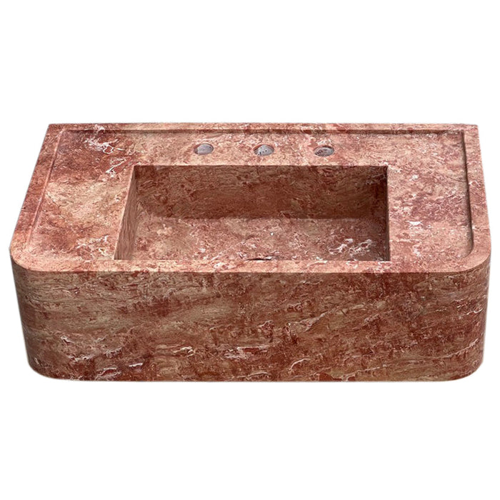 Red Travertine Rectangular Wall-mount Bathroom Sink (W)16" (L)30" (H)8"