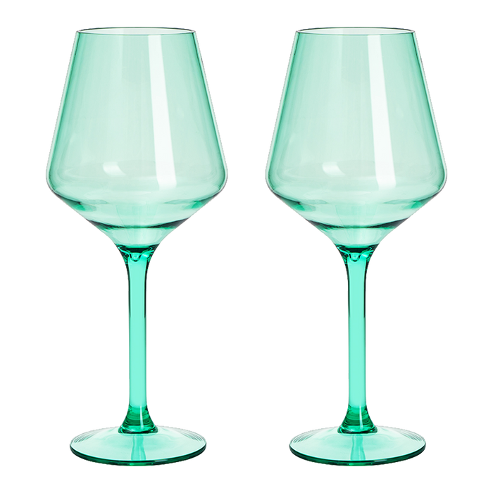 Floating Wine Glasses for Pool - Set of 2-15 OZ Shatterproof Poolside Wine Glasses, Tritan Plastic Reusable Stemware, Beach Outdoor Cocktail, Wine, Champagne, Water Glassware - Spring Summer (Green)