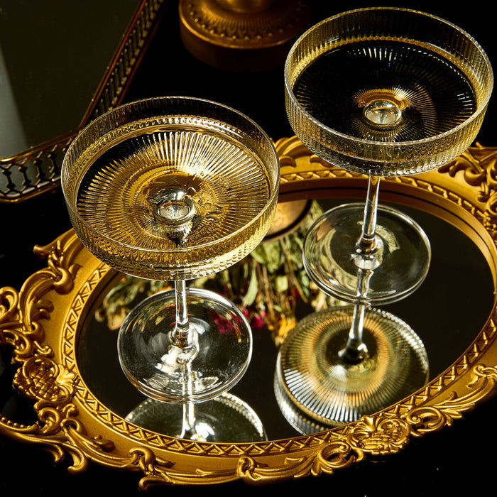 Vintage Art Deco Coupe Glasses Ribbed Coupe 8 oz | Set of 2