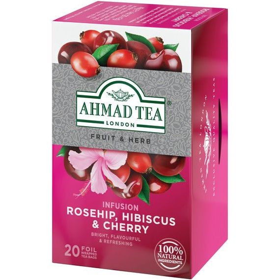 Rosehip, Hibiscus & Cherry Infusion Fruit Tea - Herbal | 20' Tea Bags | Ahmad Tea