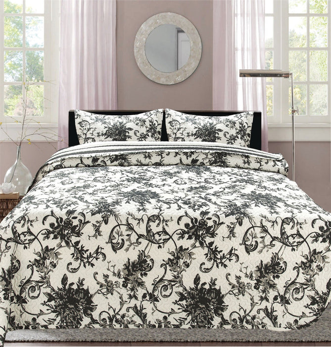 Premius Ruth Vintage Printed Reversible Quilt Set, Black