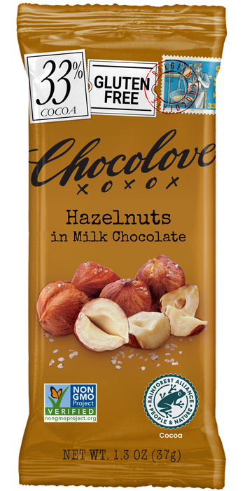 Chocolove - Mini Hazelnut Milk Chocolate Bars, 1.3 oz (Pack of 12) - Gluten-Free Kosher Treat