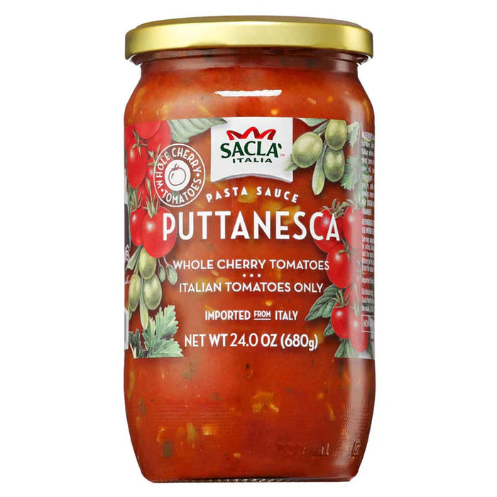 Sacla Pasta Sauce Puttanesca (24 oz, Case of 6) - Authentic Italian Tomato, Olive & Caper Sauce | Non-GMO Project Verified for Spaghetti Dishes