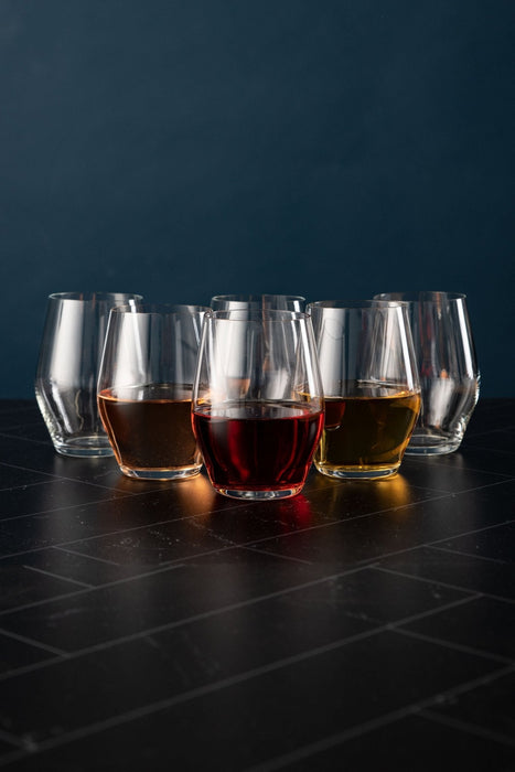 Sante Stemless Crystal Wine Glasses - Set of 6 - 15oz