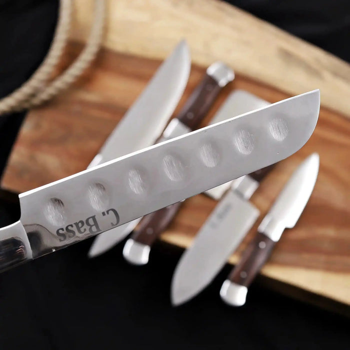 Handmade 6 Piece Chef Knife Set with Leather Roll – Full Tang Kitchen Knives Set with Cleaver, Chef, Santoku, Utility & Paring