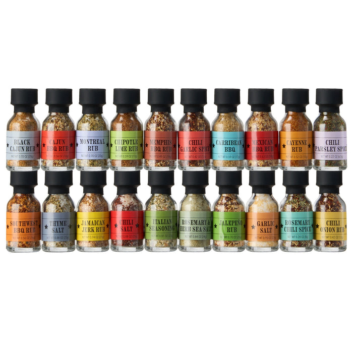 Smokehouse BBQ Gourmet Grilling Spice Set | 20-Set | Glass Bottle Seasonings, Grill Seasoning Flavors Include Caribbean, Jamaican Jerk, Jalapeno Rub, Montreal, Cajun Chili Garlic & More