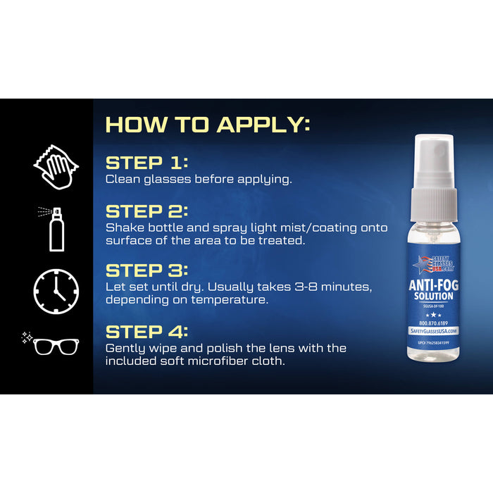 Safety Glasses USA DEFOGIT Anti-Fog Spray Kit For Glasses Made In USA