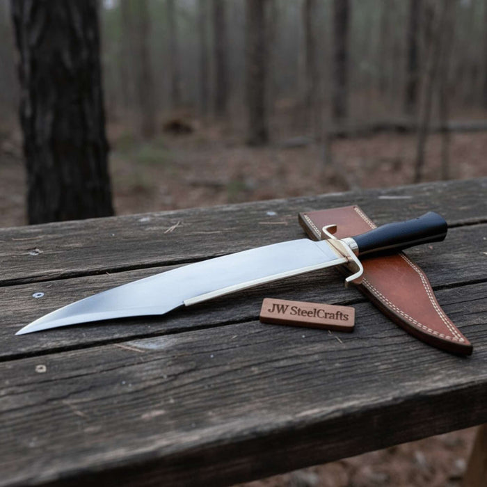 Handmade Frontier Clip Point Bowie Knife Damascus Steel or Mirror Polished Carbon Steel | JW SteelCrafts