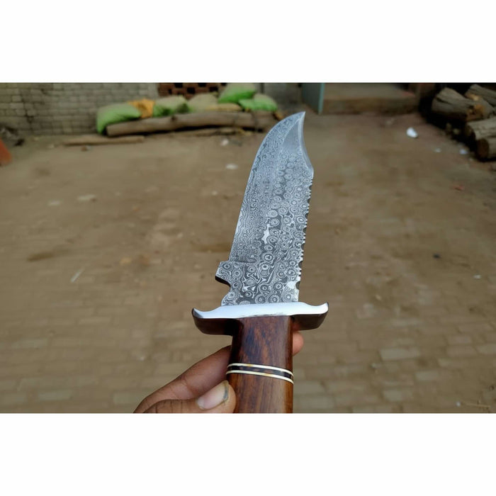 Sheffield Clip Point Bowie Knife with Damascus Steel and Crown Stag