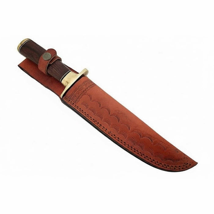 Sheffield Clip Point Damascus Bowie Knife with Hardwood Handle and Brass Guard – Handmade Fixed Blade JW SteelCrafts