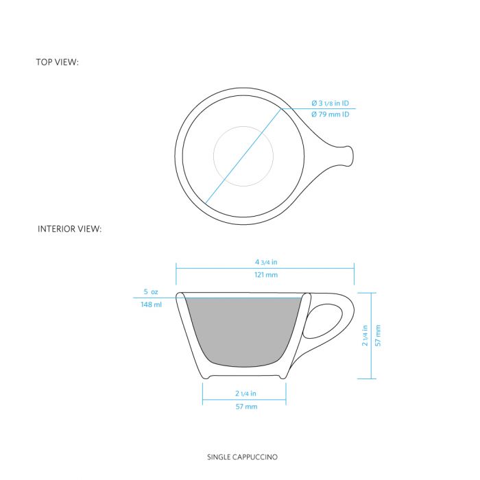 Lino Double Cappuccino Cup & Saucer - Grey (6oz/177ml)