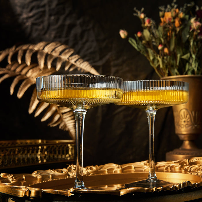 Ribbed Coupe Cocktail Glasses 8 oz | Set of 2 (Smoke Grey)