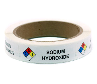 "Sodium Hydroxide" HMIG Safety Labels, 0.75" x 2.5", 250/ROLL