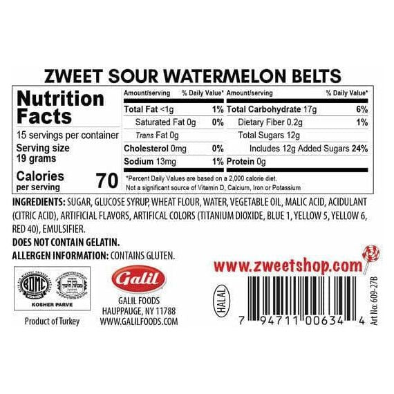 Sour Melon Belts | Zweet | 10 oz