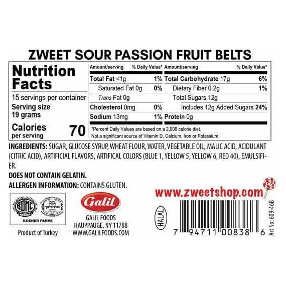 Sour Passion Fruit Belts | Zweet | 10 oz