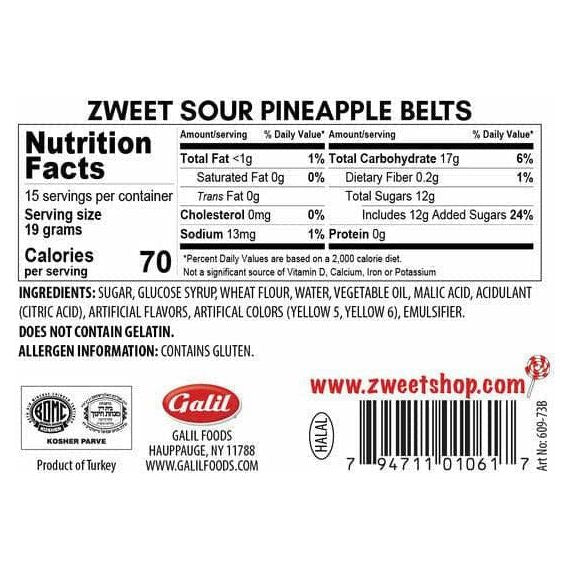 Sour Pineapple Belts | Zweet | 10 oz