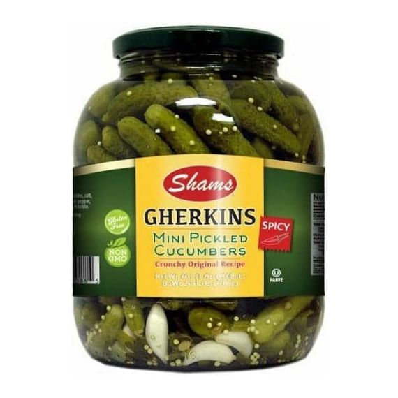 Spicy Mini Gherkin Pickles | 46.3 oz | Shams