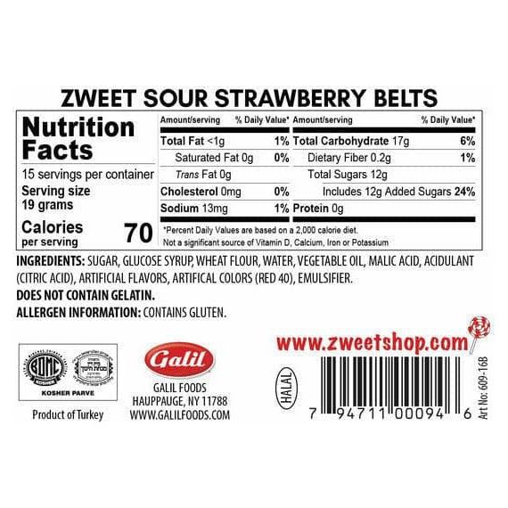 Strawberry Sour Belts | Zweet | 10 oz