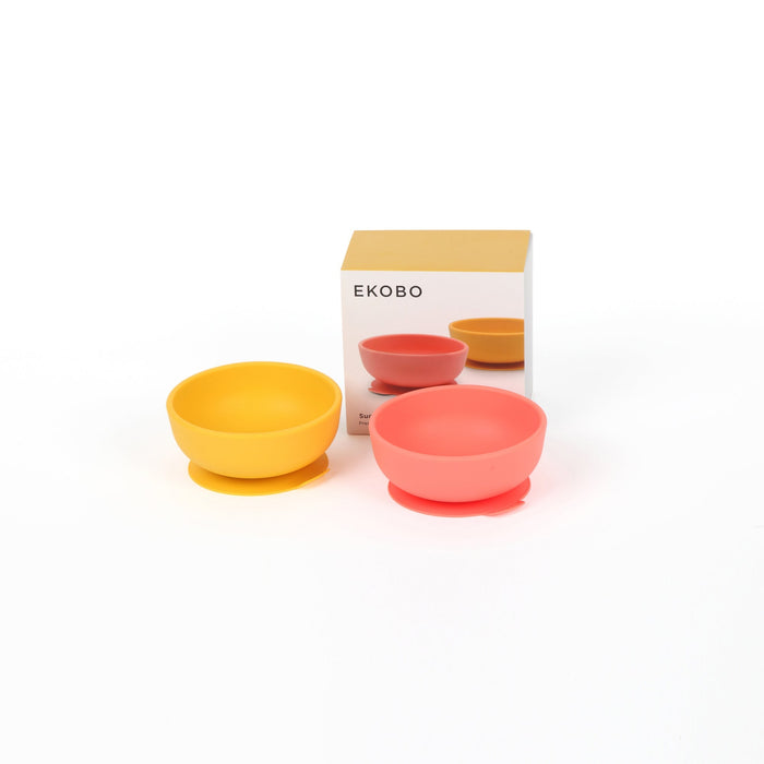 Silicone Suction Baby Bowl Set - Coral / Mimosa