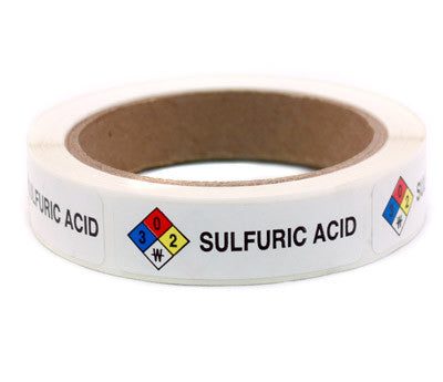 "Sulfuric Acid" HMIG Safety Labels, 0.75" x 2.5", 250/ROLL