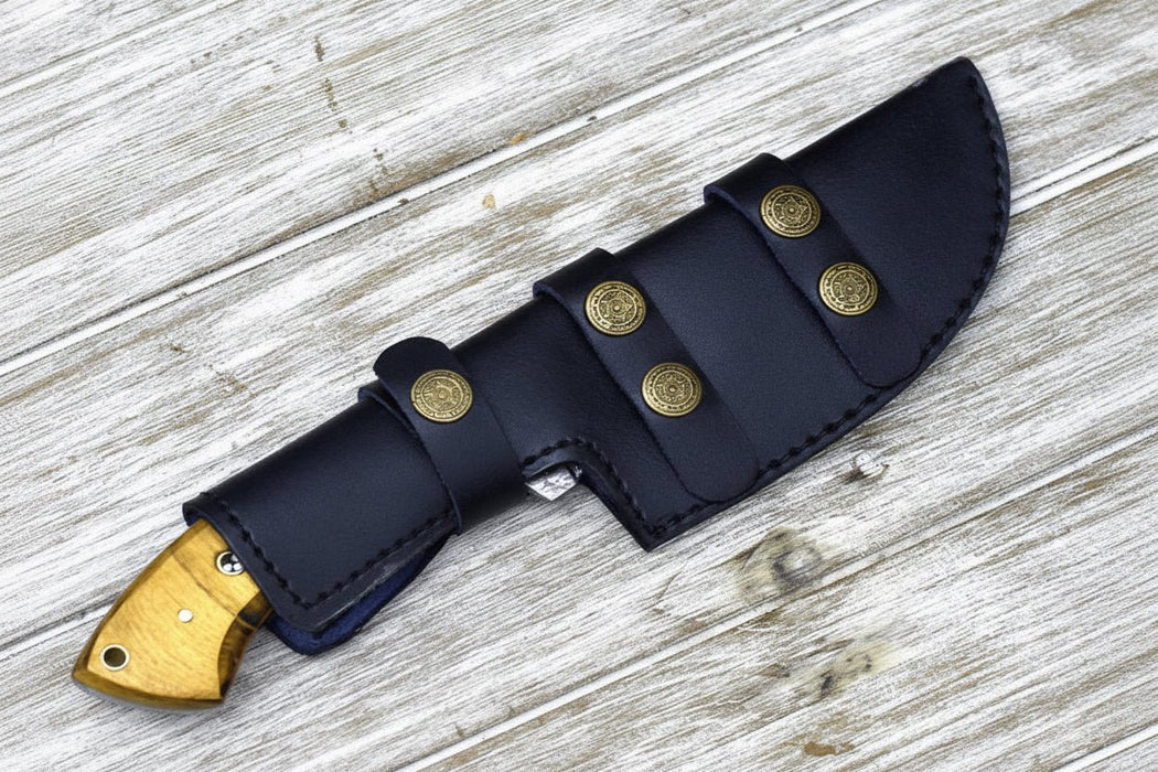 tracker knife Custom, 10", DAMASCUS KNIFE, Damascus steel knife, hunting, exotic Yellow Heart & Walnut wood handle, leather sheath