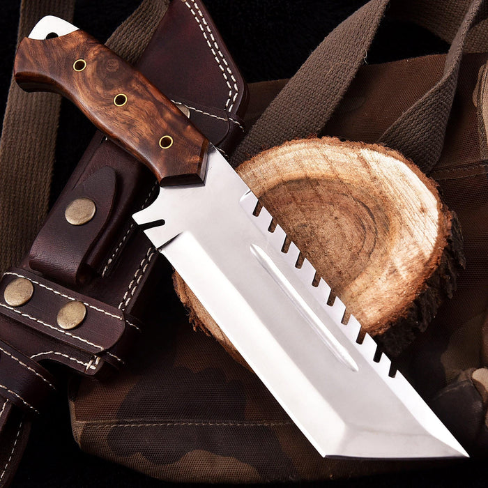 Tracker knife Full Tang Fixed Blade Knife – Stainless Steel Blade & Burl Wood Handle | JW SteelCrafts