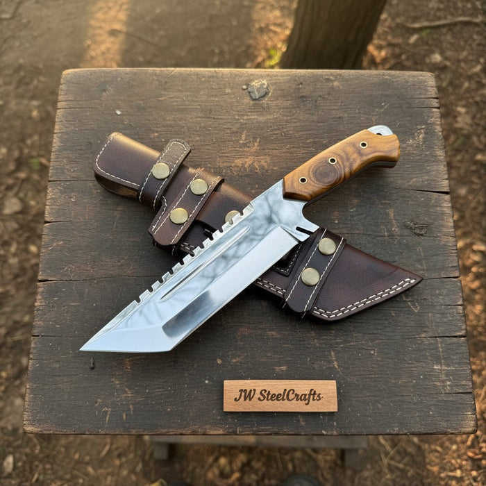 Tracker knife Full Tang Fixed Blade Knife – Stainless Steel Blade & Burl Wood Handle | JW SteelCrafts