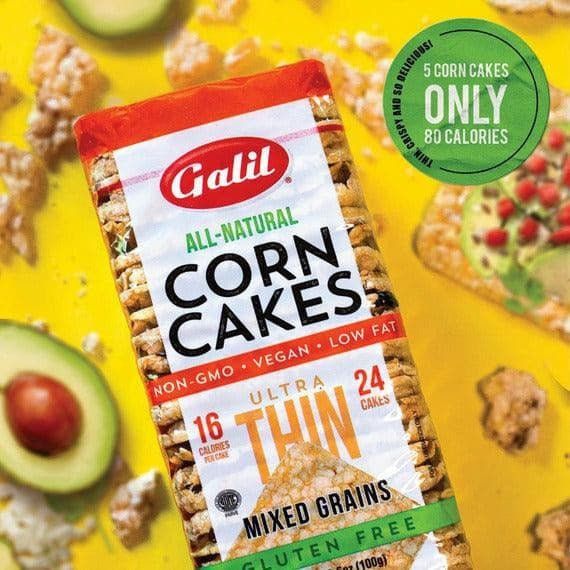 Ultra Thin Corn Cakes | Square | Mixed Grain | 3.5 oz | Galil