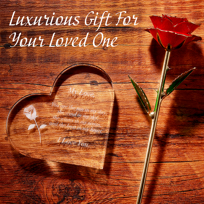 Anniversary, Birthday & Everyday 24K Gold Rose Love Box for Wife, Her, Women - Engraved Wooden Set 'To My Beautiful Love' Inscription, Includes Crystal Heart - For Birthday 1st Anniversaries