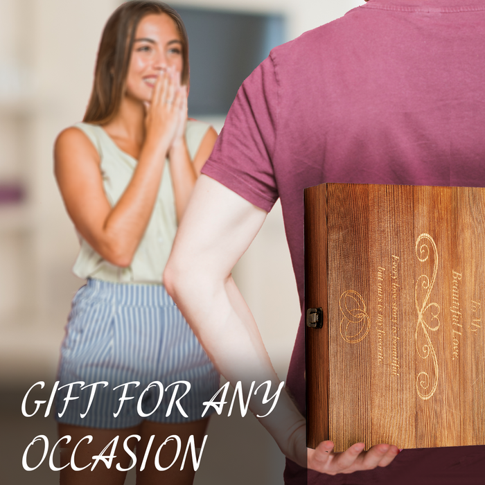 Anniversary, Birthday & Everyday 24K Gold Rose Love Box for Wife, Her, Women - Engraved Wooden Set 'To My Beautiful Love' Inscription, Includes Crystal Heart - For Birthday 1st Anniversaries