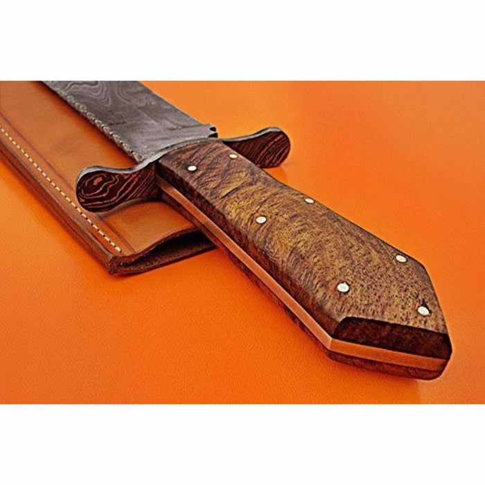 Handmade Victorian Style Bowie Knife with Damascus Steel Blade & Walnut Burl Handle | JW SteelCrafts