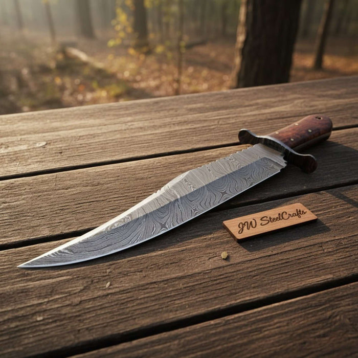 Handmade Victorian Style Bowie Knife with Damascus Steel Blade & Walnut Burl Handle | JW SteelCrafts