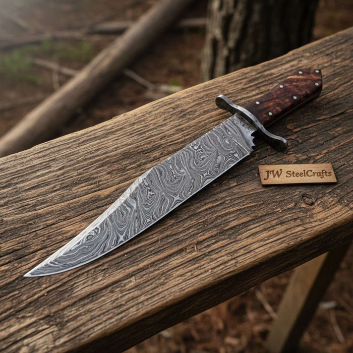 Handmade Victorian Style Bowie Knife with Damascus Steel Blade & Walnut Burl Handle | JW SteelCrafts