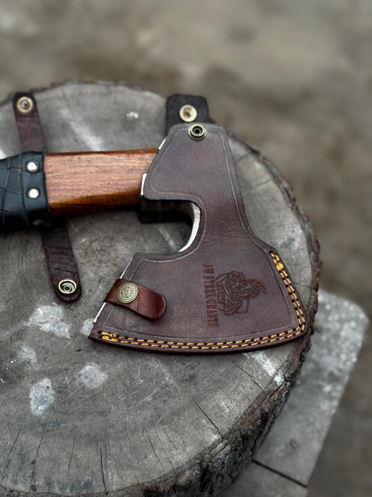 Viking Axe with Leather Wrapped Handle & Engraved Head – JW SteelCrafts