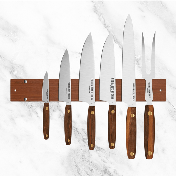 16" Wall Mounted Magnetic Walnut Wood Knife Rack - Holds 7 Knives