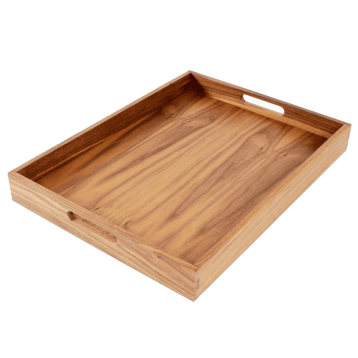 20 x 15 Inch Rectangular Walnut Wood Serving and Coffee Table Tray with Handles