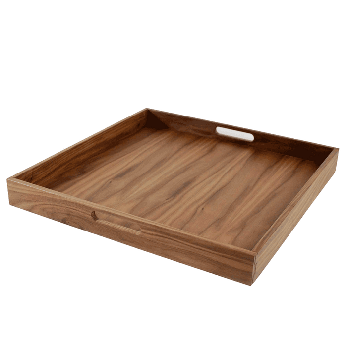 20 x 20 Inch Square Walnut Wood Serving and Coffee Table Tray with Handles