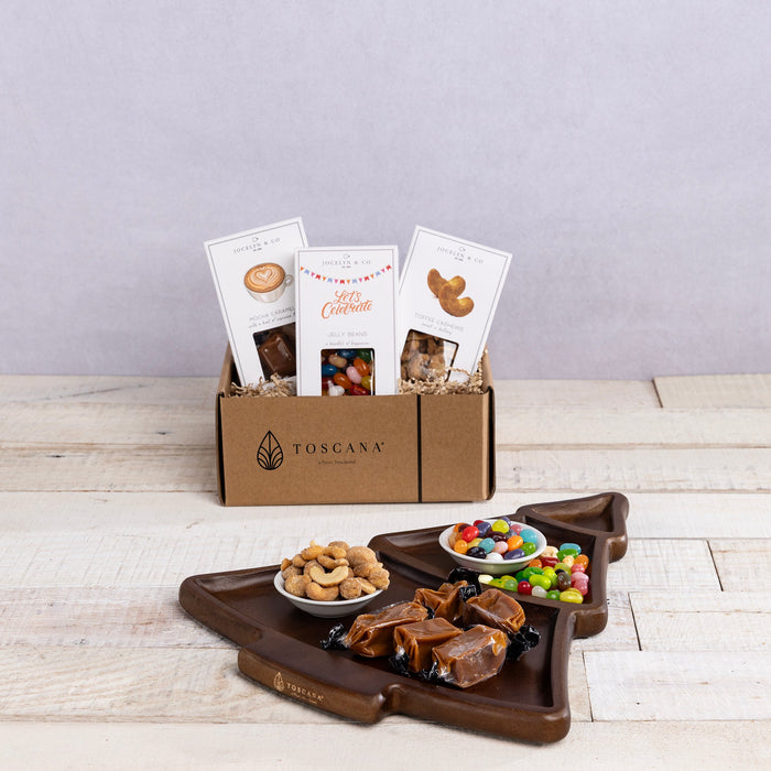 Christmas Tree Serving Tray with Gourmet Gift Pack