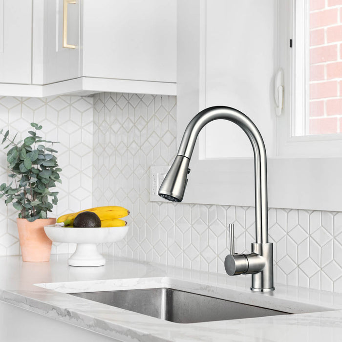 Aquaterior Pull Down Kitchen Faucet with Sprayer 2.2GPM Brushed Nickel