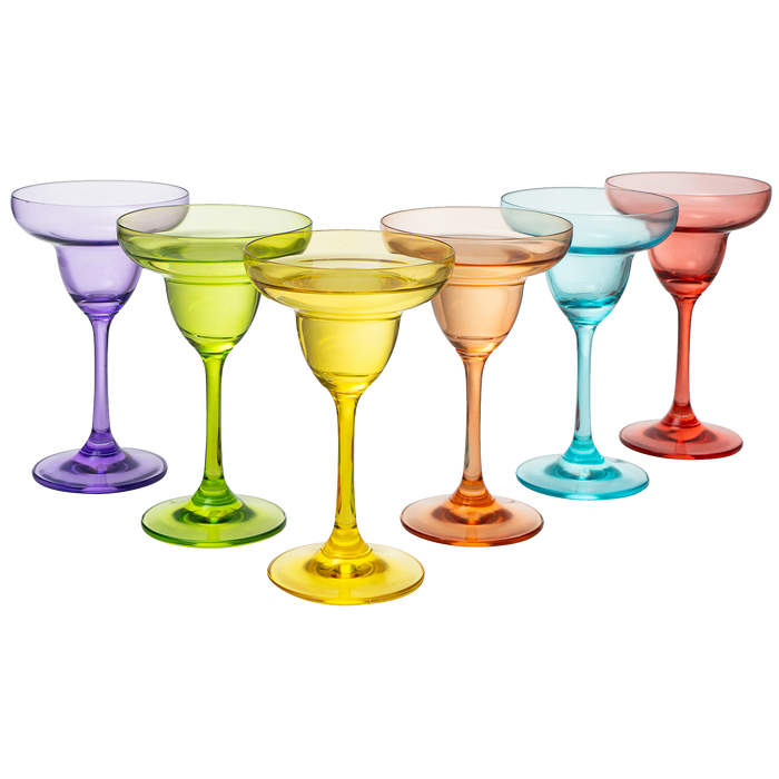 The Wine Savant Hand Blown Colorful Margarita & Martini Glass (Set of 6) – Fancy 7.4oz Luxury Hand Blown For Cocktails, Water, Wine, Juice, & Champagne Glasses Cinco de Mayo Large Party, Set of 6