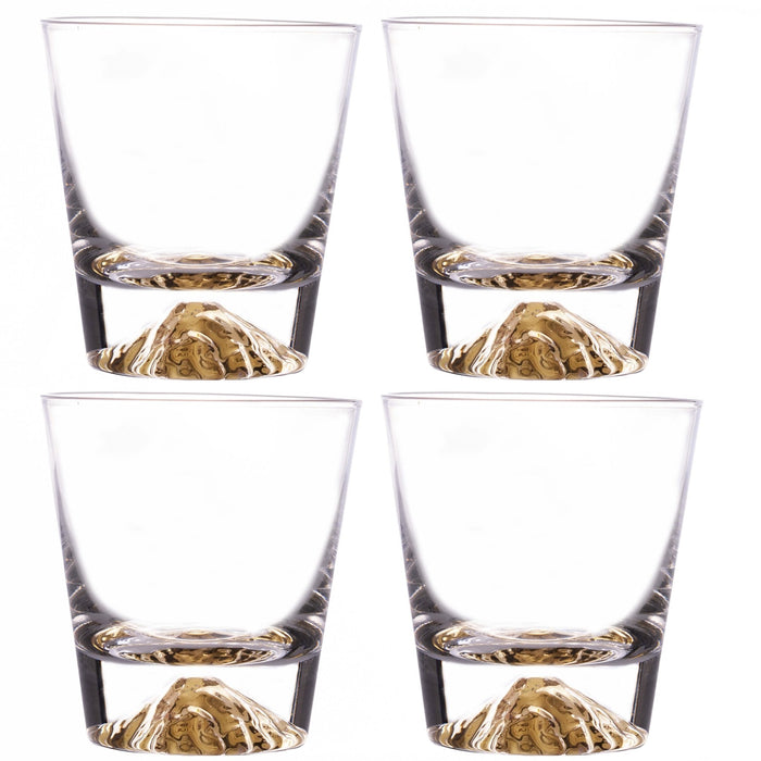 Whiskey Glasses Crystal Clear Gold Heavy Base Bourbon - Set of 4