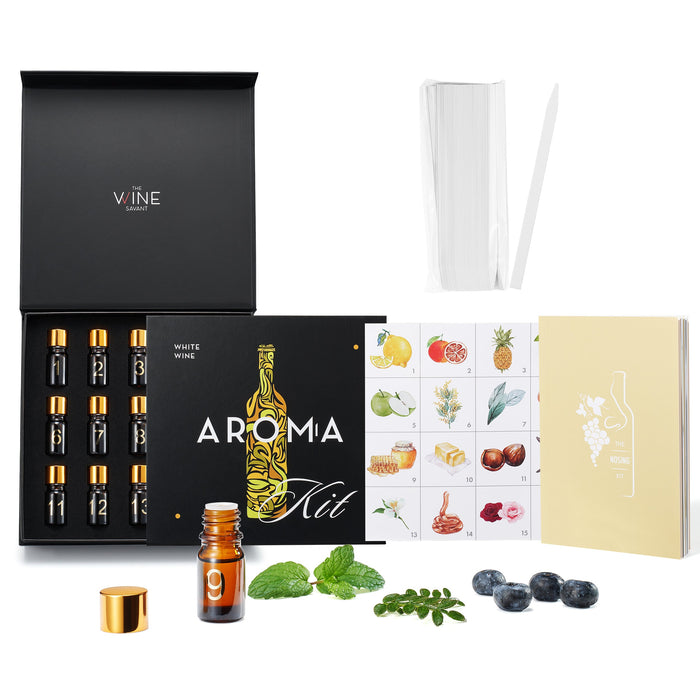White Wine Aroma Kit, Tasting & Smelling Aroma Set for White Wines, 15 Aromas, Training Educational Gift - Beginners & Sommelier Master, Book & Accessories Guide Included, Wine Game Gifts Holiday