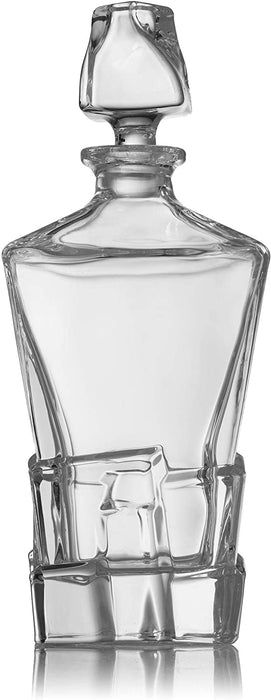 Crystal Wine and Whiskey Iceberg Mountain Glacier Decanter with 4 Glasses and Wood Tray - The Wine Savant