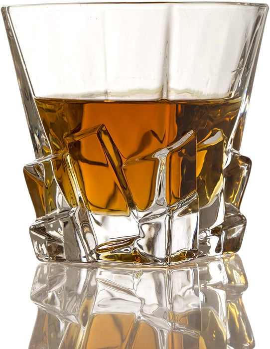 Crystal Wine and Whiskey Iceberg Mountain Glacier Decanter with 4 Glasses and Wood Tray - The Wine Savant