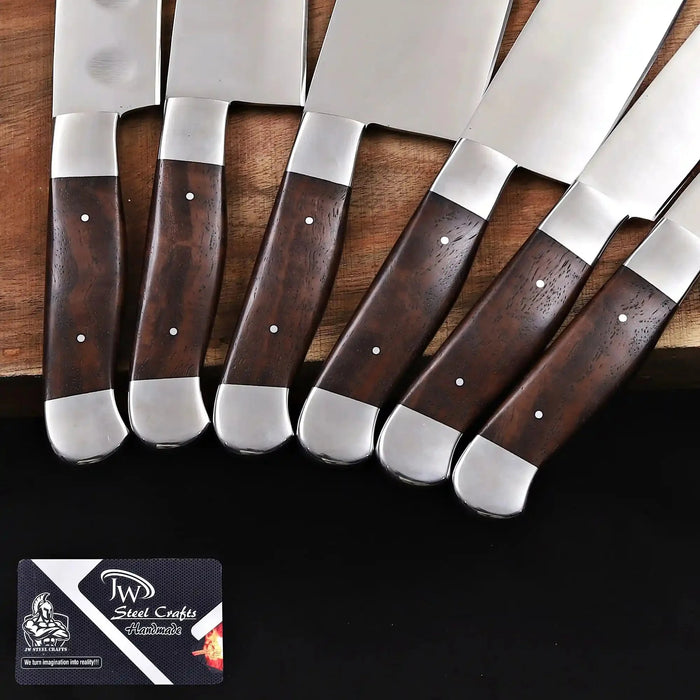 Handmade 6 Piece Chef Knife Set with Leather Roll – Full Tang Kitchen Knives Set with Cleaver, Chef, Santoku, Utility & Paring